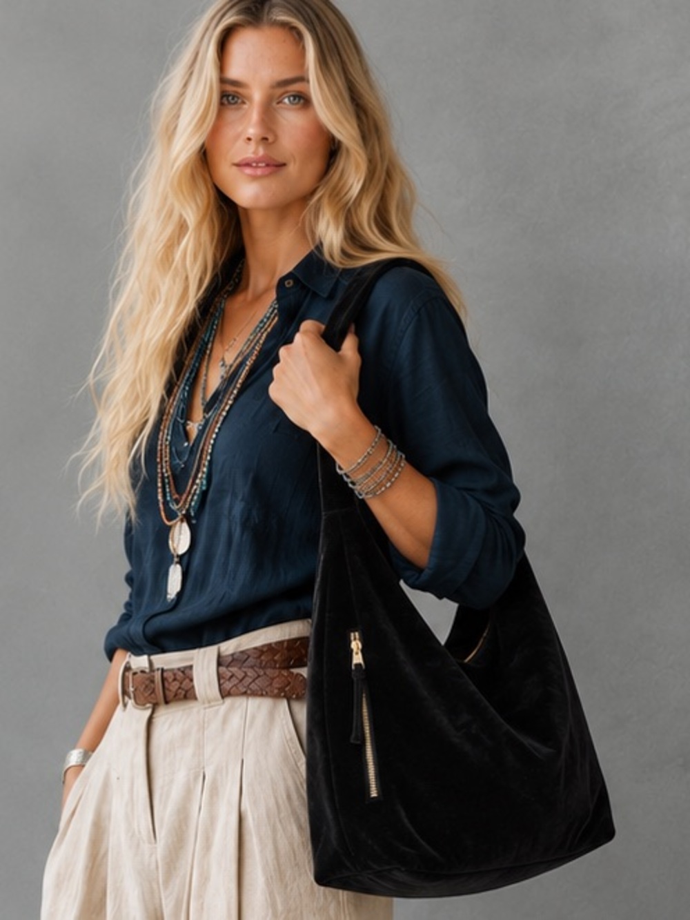 Tabitha Webb Black Velvet Hobo Bag Y2K Boho Whimsigoth Witchy
